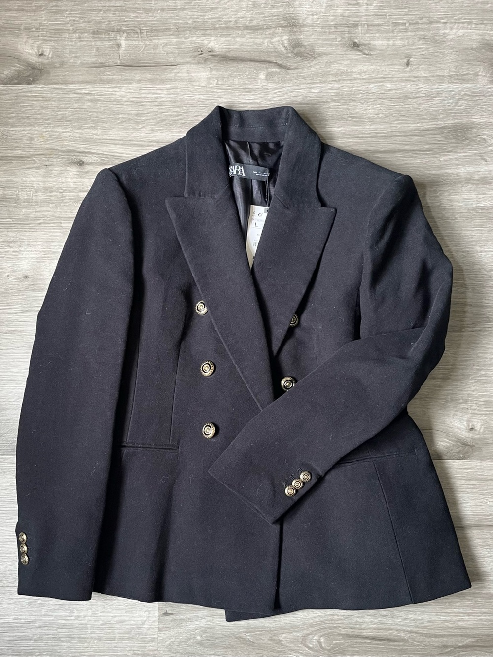 NWT Zara Double Breasted Black Blazer with Gold Buttons- L